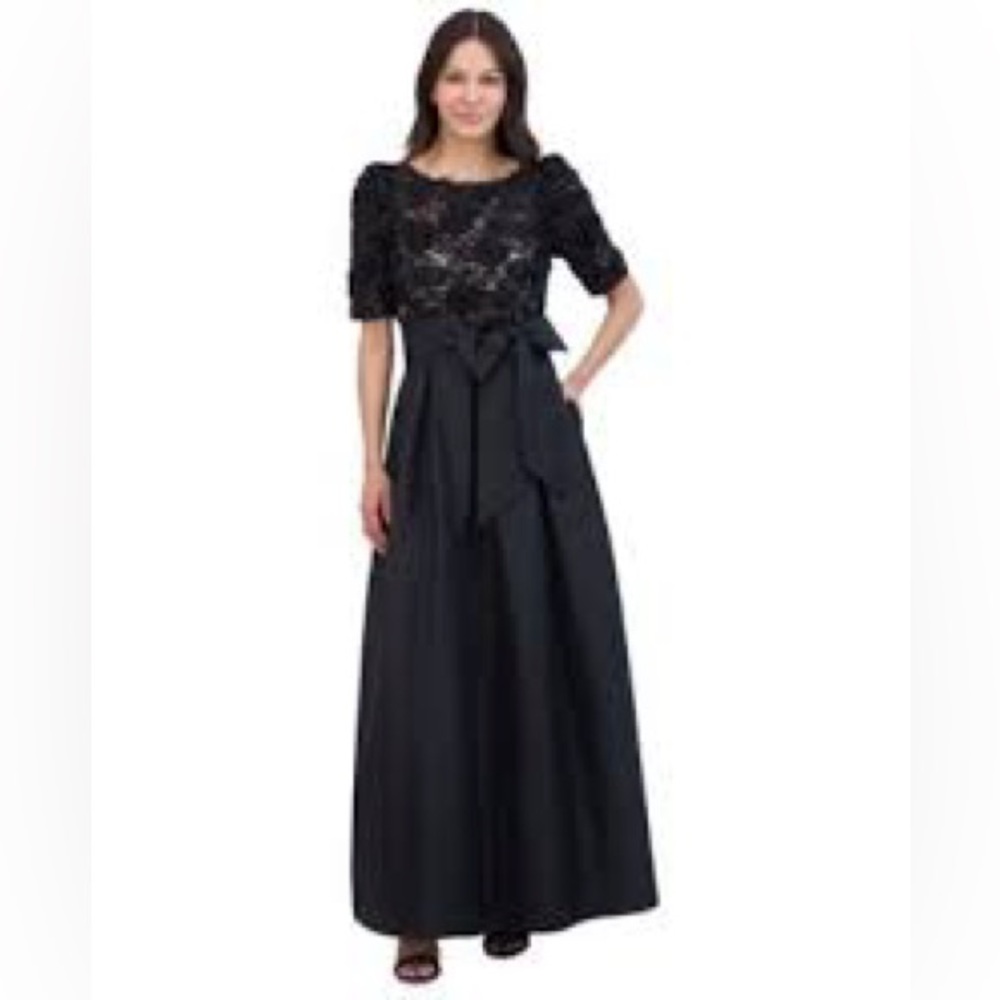 Eliza J Black Lace Bodice Maxi Gown with Bow NWOT